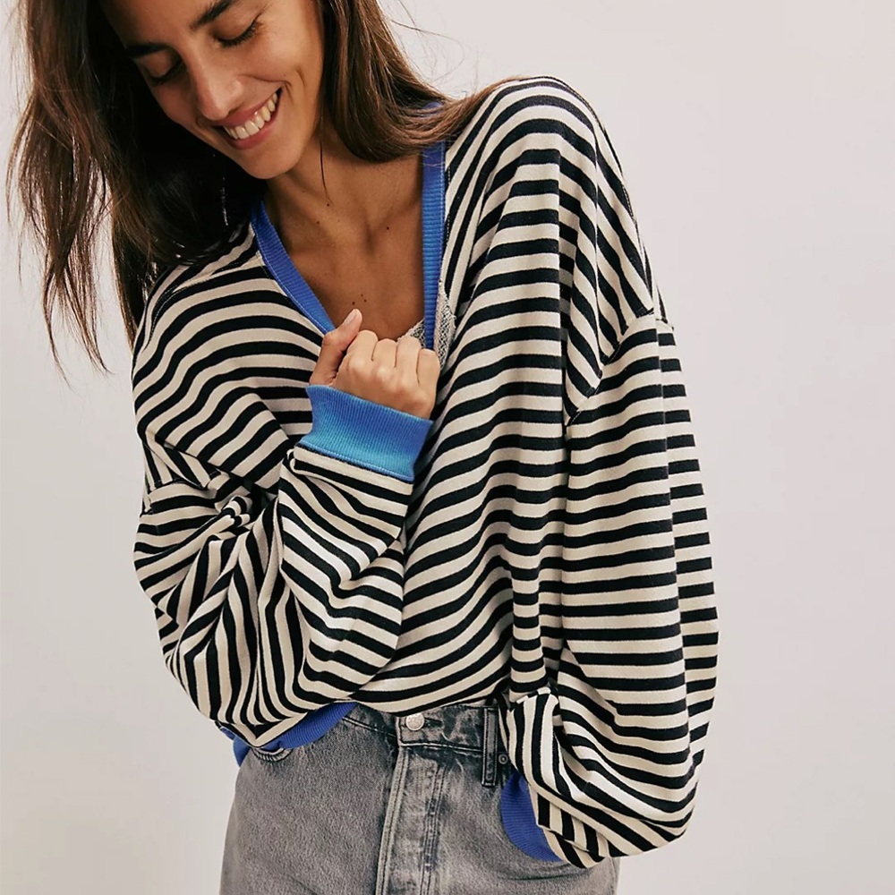 NWOT Free People Classic Striped Oversized Crewneck